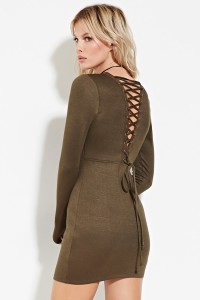 olive lace-up back dress